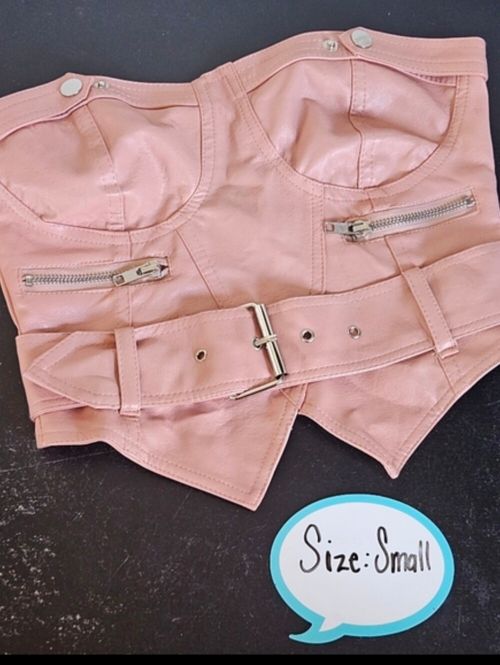 Shein Faux Leather Tube Top Buckle Zipper Dusty Pink Biker Womens Size Small